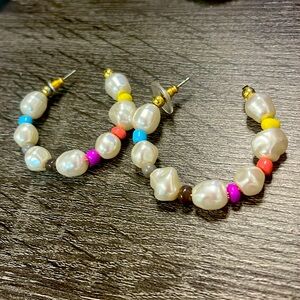 Jcrew Pearl Hoop Earrings Rainbow